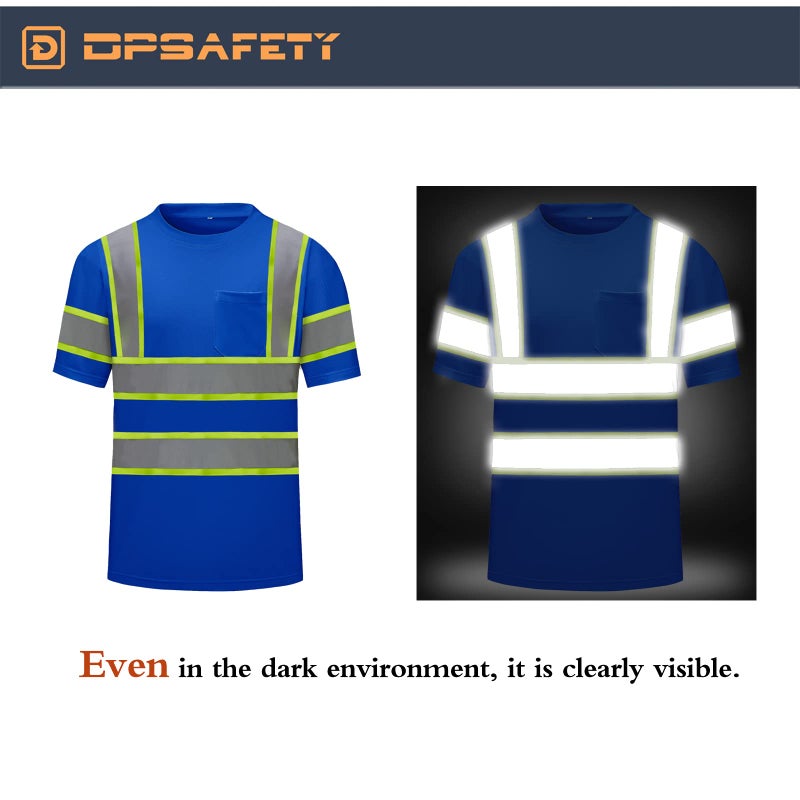 DPSAFETY High Visibility Shirts Quick Dry Safety T Shirts with Reflective Strips and Pocket Short Sleeve Mesh Hi Vis Construction Work Class 2 Shirt for Men/Women Blue,Small - Image 5